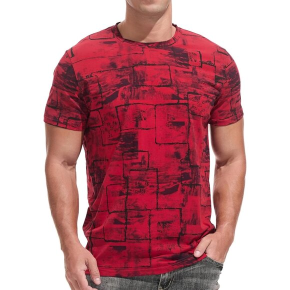 Mens Red Hipster Hip Hop Short Sleeve Print T Shirt Casual Summer Fashion Tee - Picture 2 of 7